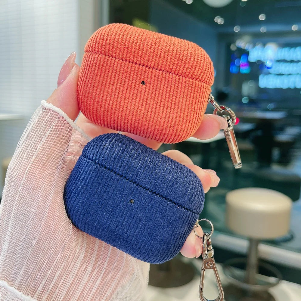 Winter Matte Corduroy Fabric Hook Earphone Case For Apple Airpods 1 2 3 4 Pro 3 2 Wireless Bluetooth Earphone Anti Scratch Cover
