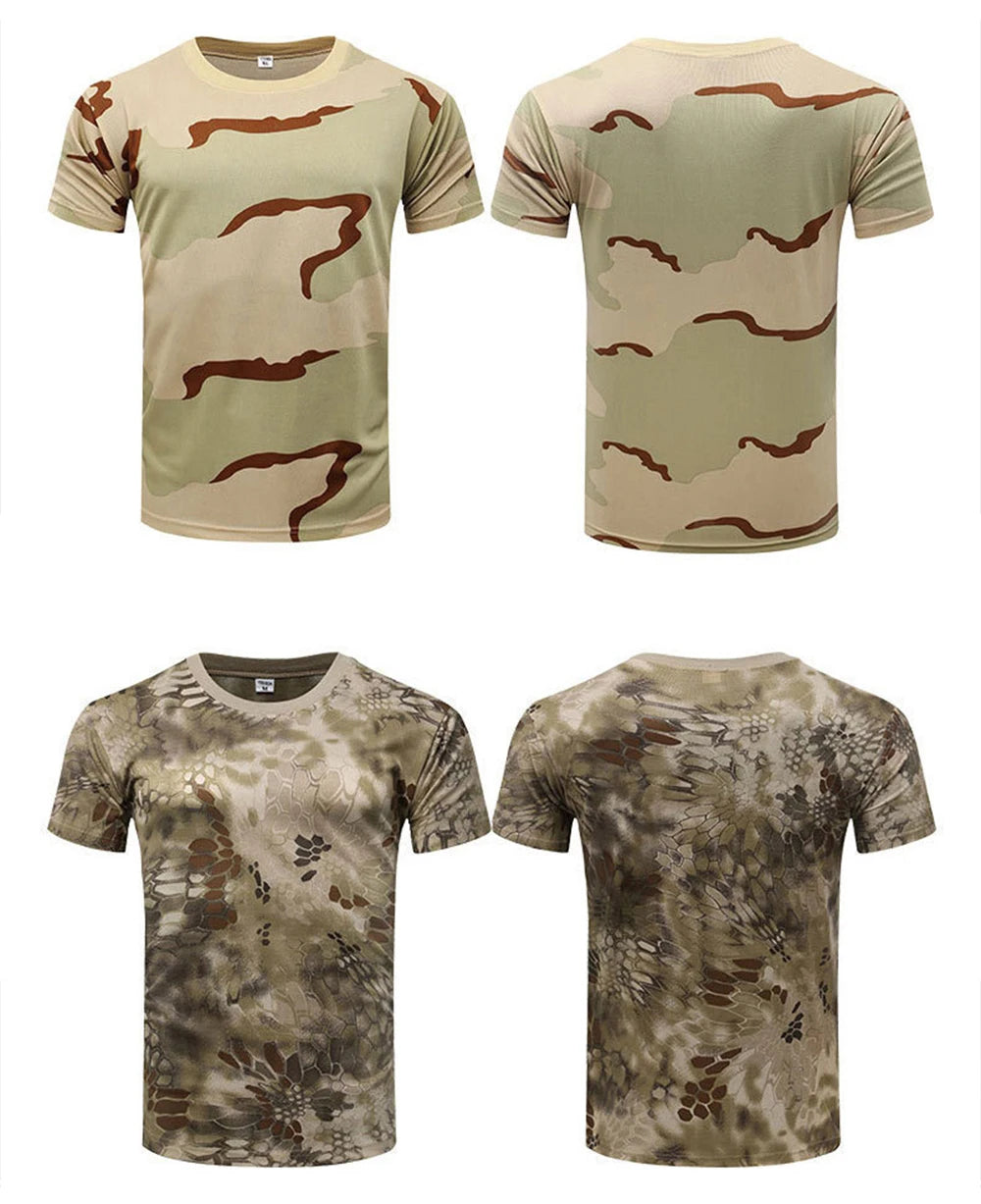 Outdoor Sports Men T-Shirts 3D Camouflage Quick Dry O Neck Short Sleeve Tops Shirt Camo Hiking Hunting T Shirt