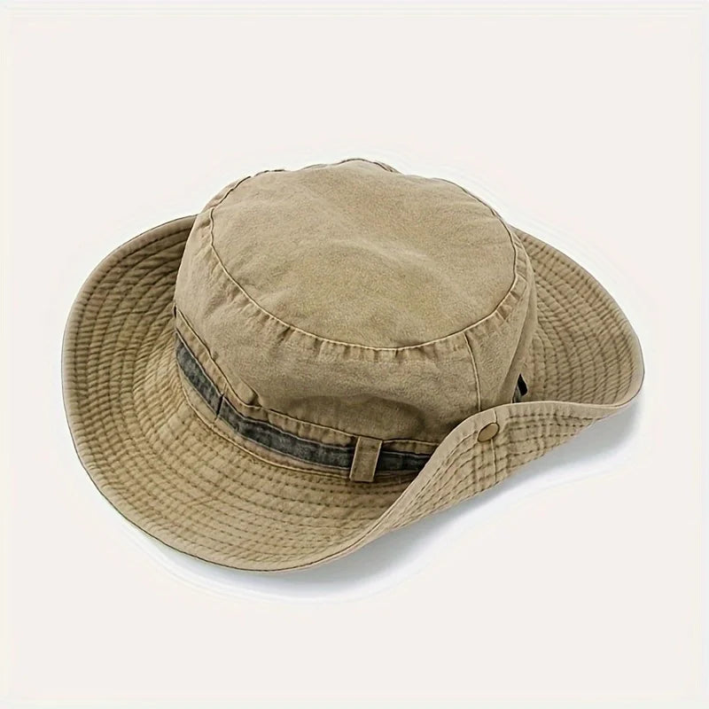 1pc Sun Hat Boonie Hat Washed Bucket Hat Packable Outdoor Fishing Hunting Hat Strap Adjustable Chin Strap for Men and Women