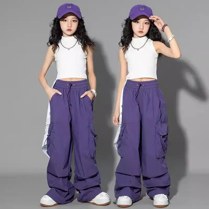 Cargo Pants for Teenage Kids New Summer Streetwear Hip Hop Sweatpants for Girls Baggy Wide Leg Straight Trousers 6 8 10 12 14 Y