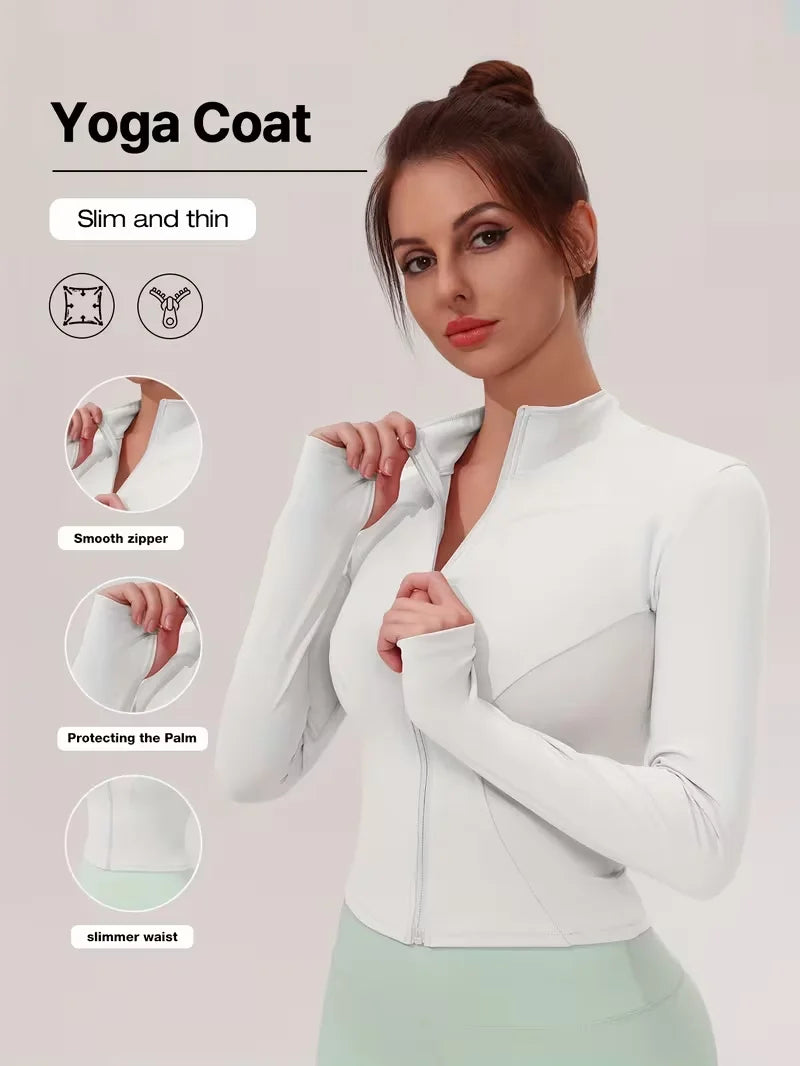 Women Slim Fit Stand Collar Sports Jacket Zip Up Yoga Jacket Quick Dry Slim Waist Running Workout Coat For Spring Main image