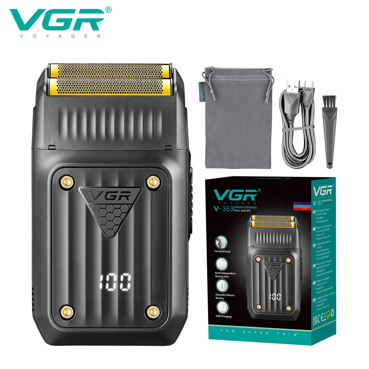 VGR Razor Professional Shaver Electric Beard Trimmer Digital Display Razor Reciprocating Razor Rechargeable Shaver for Man V-363 Main image