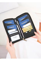 Multi-Functional RFID Blocking Passport Bag Travel Document Holder with Long Zipper Ticket Storage Wallet for Multiple Passports