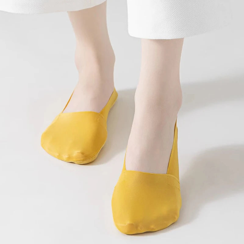 5Pairs Women Socks Breathable Invisible Silicone Non-slip Solid Color Boat Sock Comfortable High Quality No-Show Sox Ultra-thin