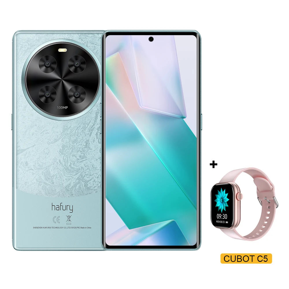 Cubot Hafury Meet, Smartphone Android, 6.67" 120Hz AMOLED Curved Screen, 24GB RAM(12GB+12GB), 256GB ROM, Helio G99,100MP,NFC,