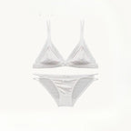 French Style Sweet Triangle Cup Lingerie Set Women Satin Lace Wireless Small Bust Gathered Thin Fabric Sexy Soft Underwear S-XL