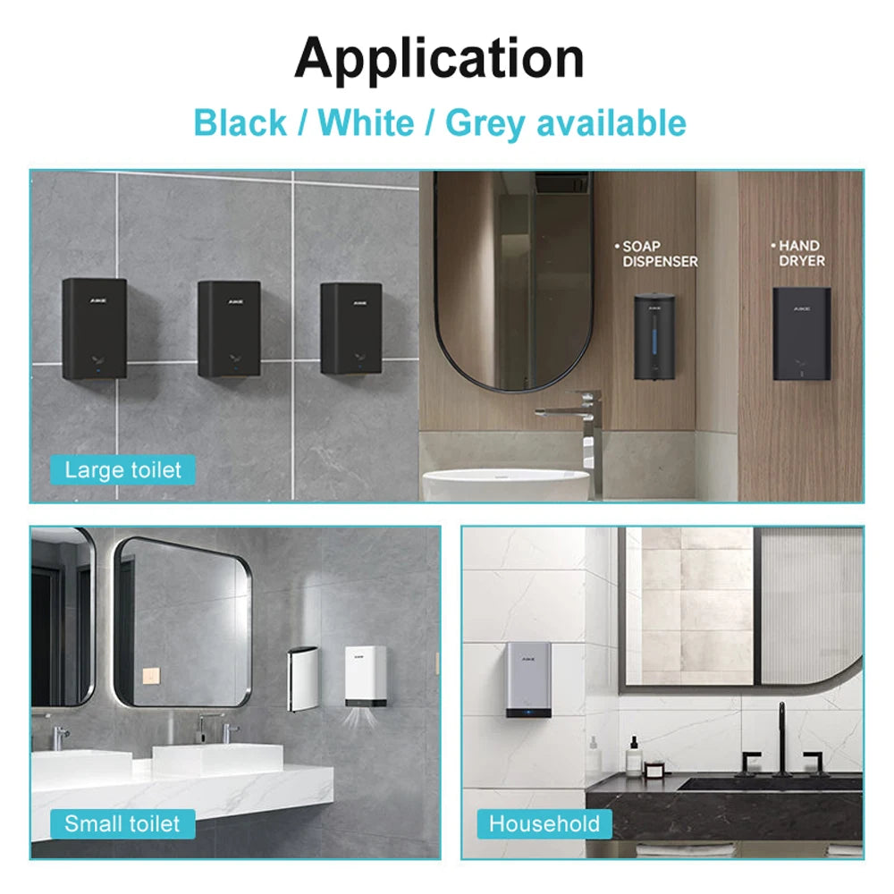AIKE Automatic Wall Hand Dryers Portable Mini Hand Dryer Washroom Drying Hands 10-15s Quick Drying 900W 110V or 220V AK2822