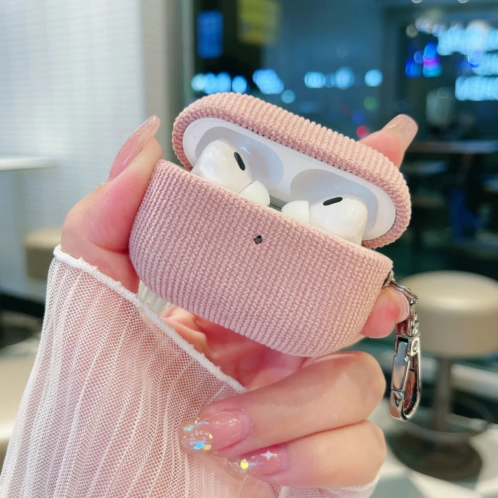 Winter Matte Corduroy Fabric Hook Earphone Case For Apple Airpods 1 2 3 4 Pro 3 2 Wireless Bluetooth Earphone Anti Scratch Cover