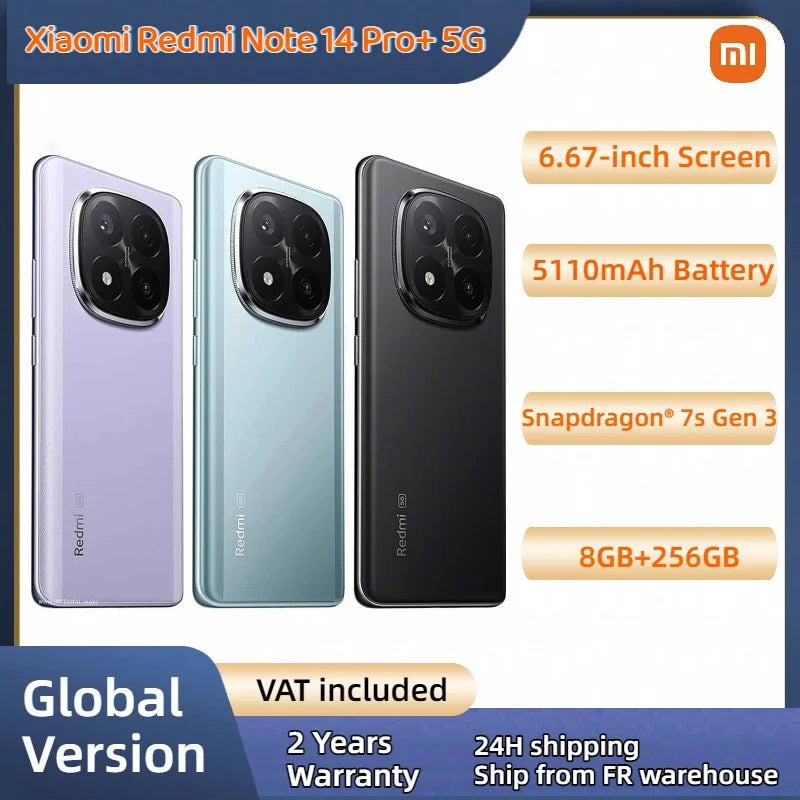 Xiaomi Redmi Note 14 Pro+ 5G Snapdragon® 7s Gen 3 IP68 Water & Dust 6.67” AMOLED display 1.5K 120Hz 5110mAh 120W 200MP Camera