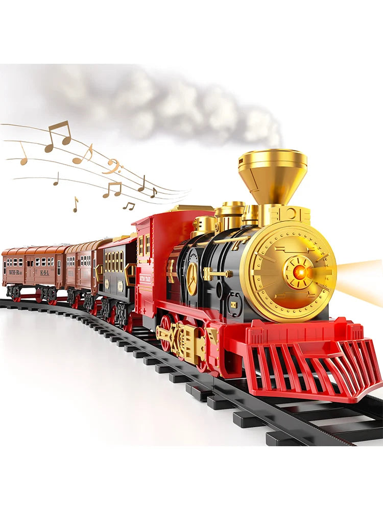 Electric train toy set, car, railway, steam locomotive engine, die-casting model, educational game, children's and boys' toys