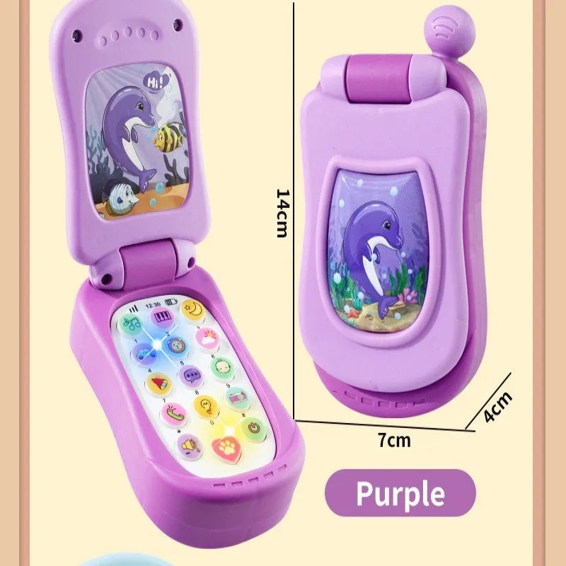 Puzzle early education music mobile phone cartoon simulation flip phone baby toy 61 children's gift English