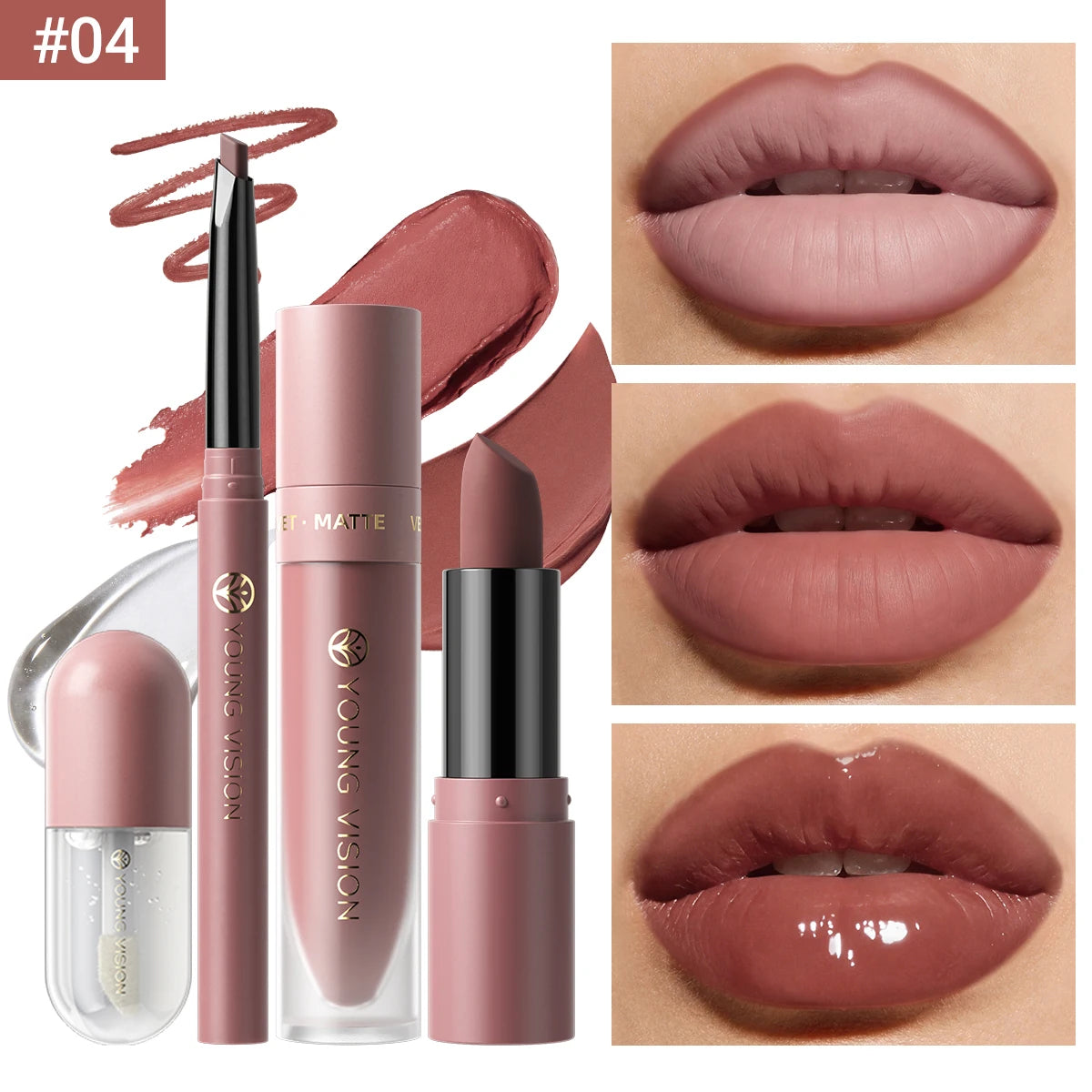 4pcs/Set Long Lasting Waterproof Lip Makeup Kit - Soft Smooth Creamy Lipliner Lipstick & lip gloss lip oil Set