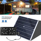 High Efficiency Outdoor Solar Panel Dual Exhaust Fan for Dog Warehouse RV Greenhouse Fan Air Pump Cooling Temperature