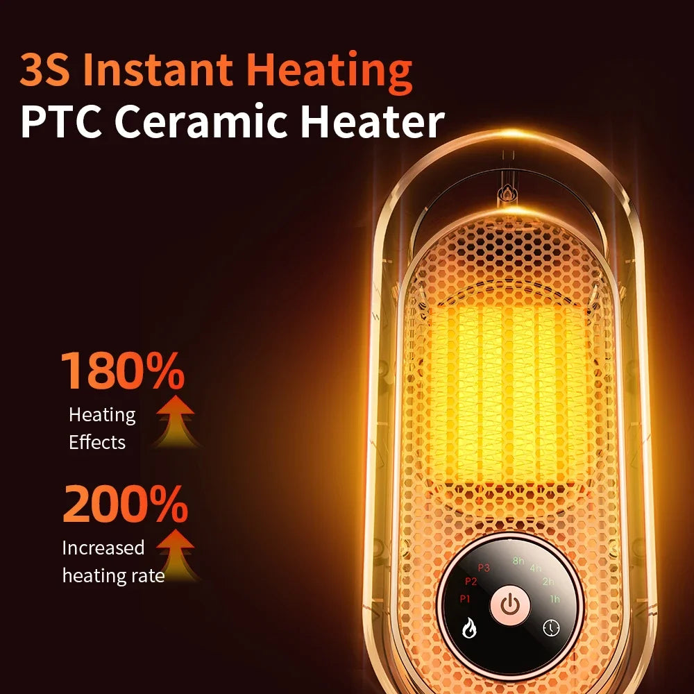 1000W Electric Heater Portable Mini Desktop Fan Heater Smart Hot Air Blower Home Bedroom Office Warmer Machine for Winter
