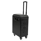 Rolling Makeup Train Case w/Tattoo Armrest Stand,Beauty Trolley Case with 3 Drawers, 4 Universal Wheels, and Combination Lock