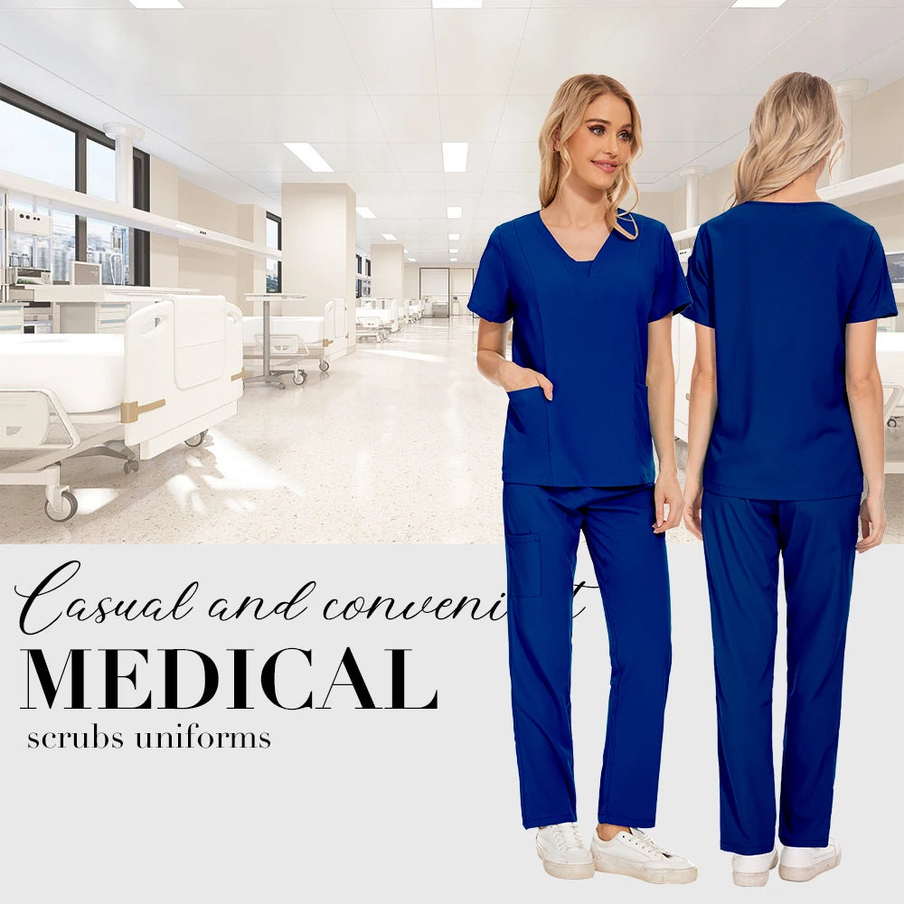 Niaahinn Scrubs Uniforms Sets Wholesale Medical Scrub Stretch Suit Healthcare Nursing Uniform Unisex Surgical Uniforms Woman Men