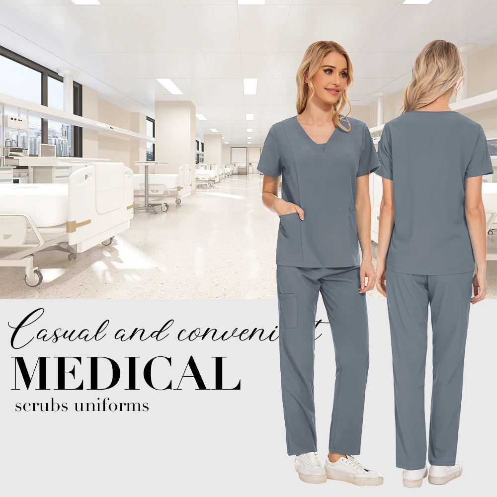 Niaahinn Scrubs Uniforms Sets Wholesale Medical Scrub Stretch Suit Healthcare Nursing Uniform Unisex Surgical Uniforms Woman Men