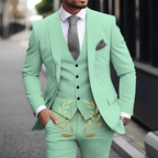 Men's Khaki 3-Piece Suit Classic Peak Lapel Business Formal Wedding Groom Slim Fit Elegant Gentleman Style Fashion Blazer