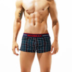 SEOBEAN Classic Plaid Mens Boxer Shorts 100% Cotton Underwear Boxershorts U convex Pouch Arrow Panties Shorts Men Sleep Bottoms