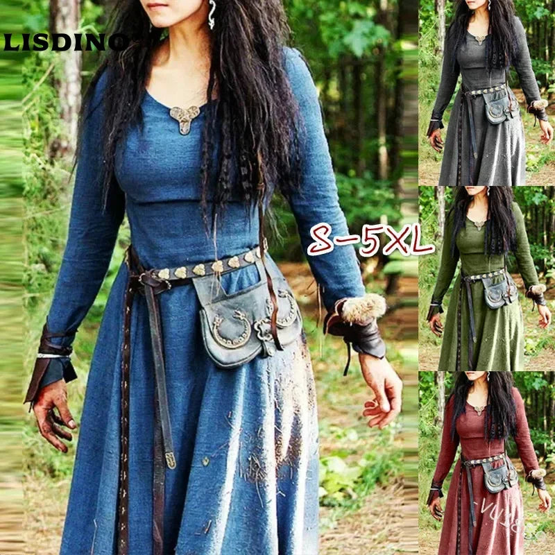 LisdinoMedieval Dress Women Long Sleeve Maxi Robe Vintage Fairy Elven Dress Renaissance Celtic Viking Gothic Cosplay Costumes Secondary image