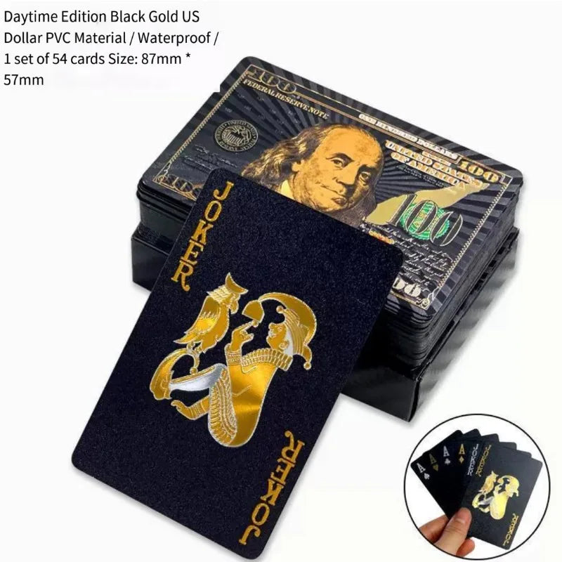 Brand New 54-piece Black and Gold Plastic Playing Card Foil Poker Set Magic Tool Party Tabletop Game