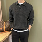 Winter Men's Solid Color Polo Neck Knitted Sweaters Casual Retro Warm Pullovers Knitwear Elegant Y2K Streetwear Jersey Hombre