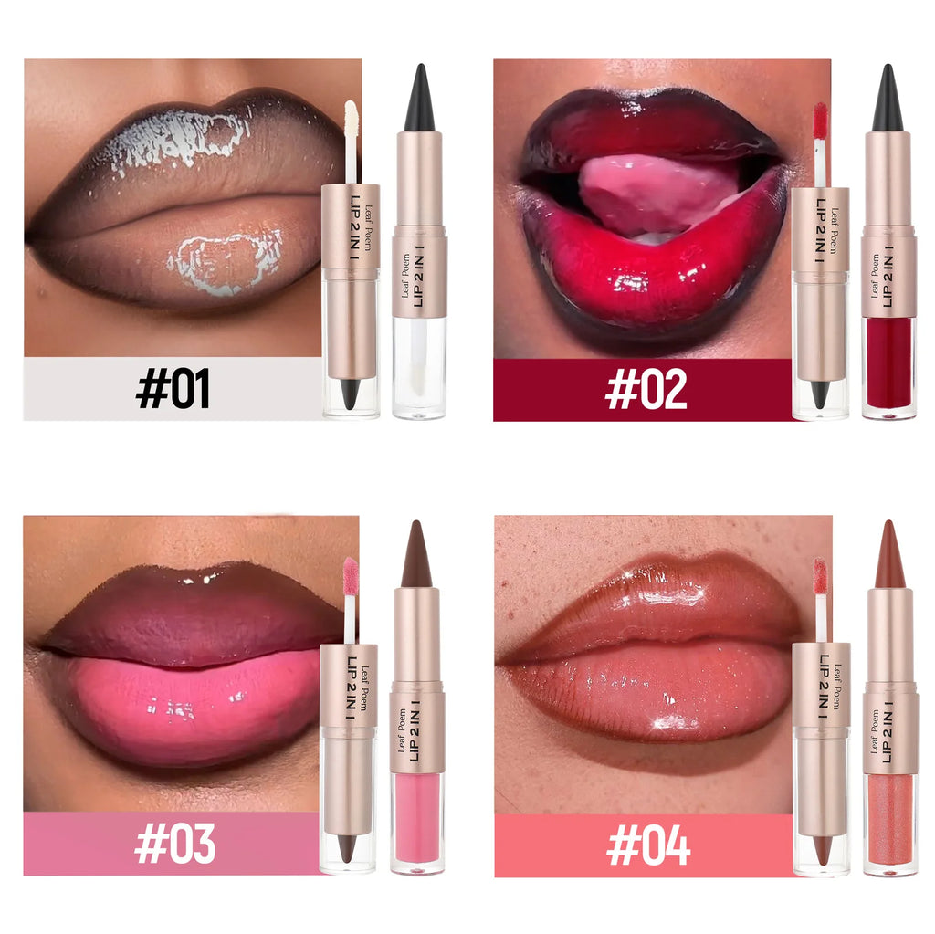 Black Brown Tapered Lip Liner Contour Pencil Double Head Mirror Plumping Lip Glaze Crystal Lip Gloss Sexy Red Lips Tint Makeup