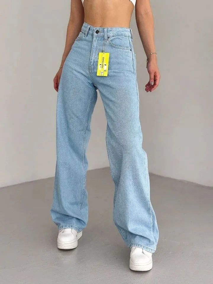High Waist Straight Leg Jeans plus Size Fashionable Spring Autumn Long Pants Comfortable Casual Russian Cross-Border Style