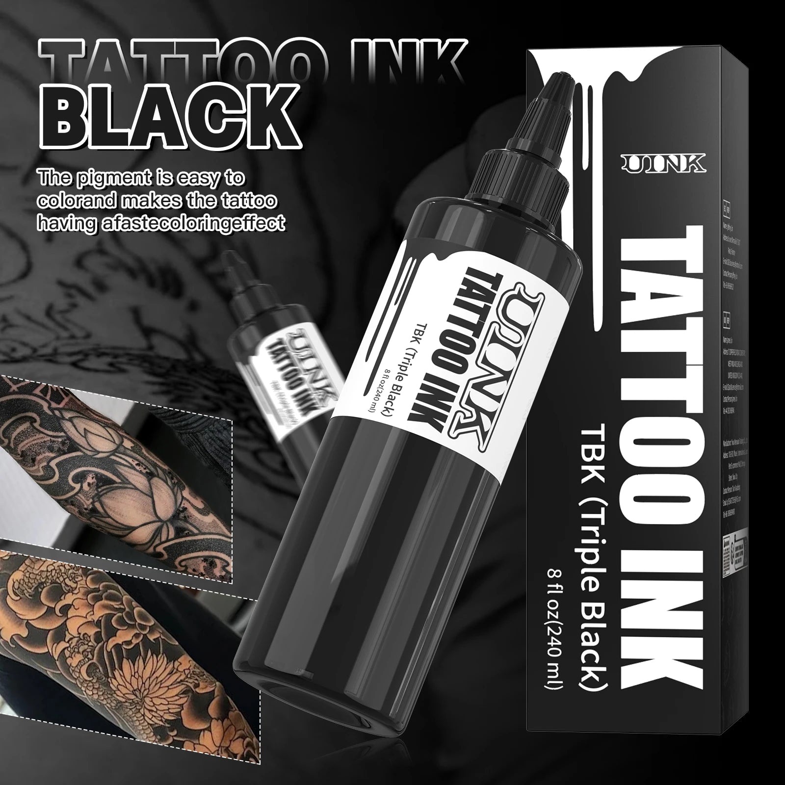 DQFART 240ml Triple Black/Withe Professional Tattoo Ink For Permanent Semi-permanent Skin Body Art Pigment Tattoo Supplies