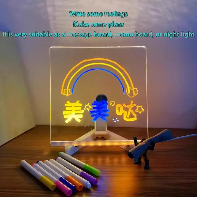Attached With 7 Colorful Pens Light Up Acrylic Message Board Rewritable DIY Children's Glowing Drawing Board Message Lamp 2026