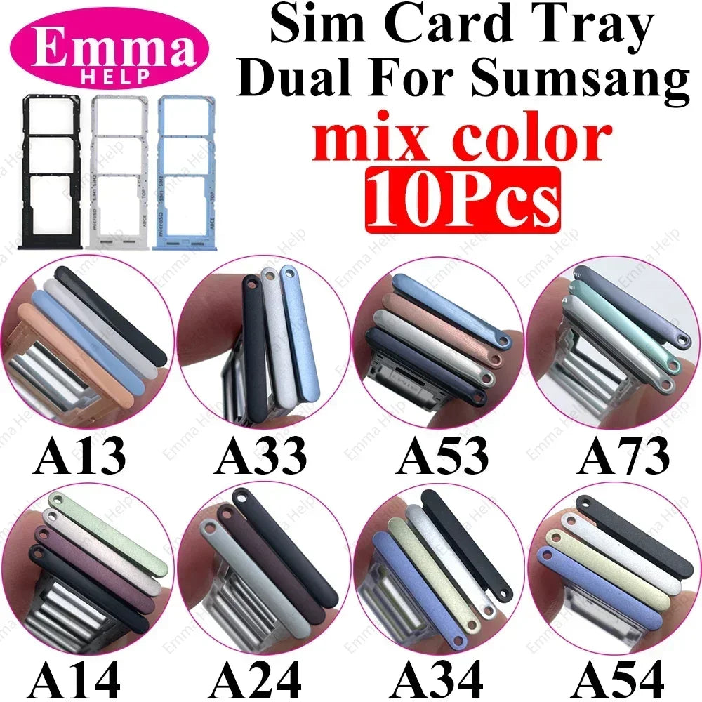 10Pcs Dual Card Phone Sim SD Card Tray For Samsung Galaxy A14 A24 A34 A54 A13 A23 A33 A53 A73 Sim Card Holder Adapter Drawer Main image