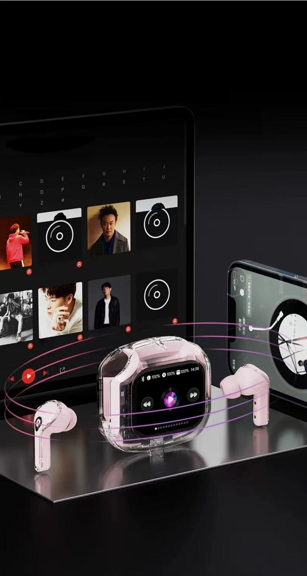 Translation Headphones with Touch Screen Wireless Bluetooth 5.4 Smart  Earphone HiFi Audio High Quality Transparent Case Headset