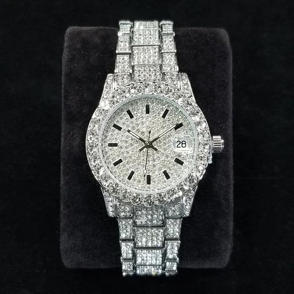 Elegant Diamond Watches Female Fashion Silver Round Stainless Steel Quartz Watch Iced Out Shiny Waterproof Clock Gift for Women