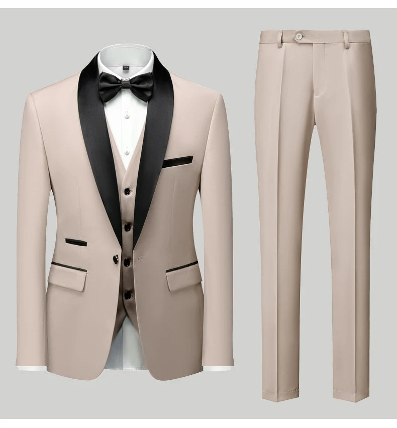 Men's Casual Business Have Smoking Suit High End Brand Boutique Fashion Blazer Vest Pants Groom Wedding Dress Party Suit