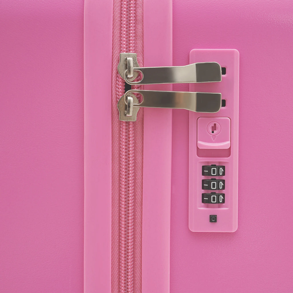 18 Inch Ride-On Suitcase, Cute Luggage with Internal Mesh Pocket, Storage Box with Swivel Casters for Short Trips, Pink