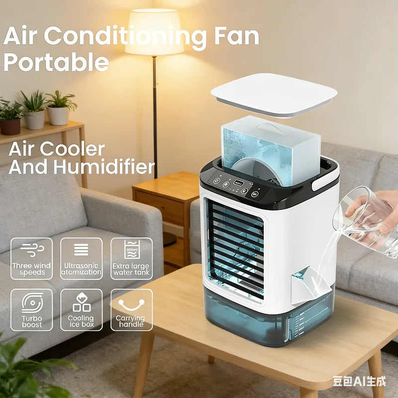 Ultra Quiet Mini Air Cooler Portable Cooling Fan with Ice Box USB Personal Evaporative Air Conditioner Secondary image