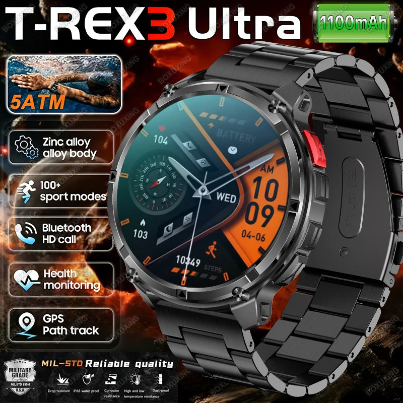 2026 New T-Rex 3 Ultra 1100mAh Smart Watch 5ATM Waterproof Outdoor Sports GPS Track Heart Rate Compass Bluetooth Call Smartwatch Main image