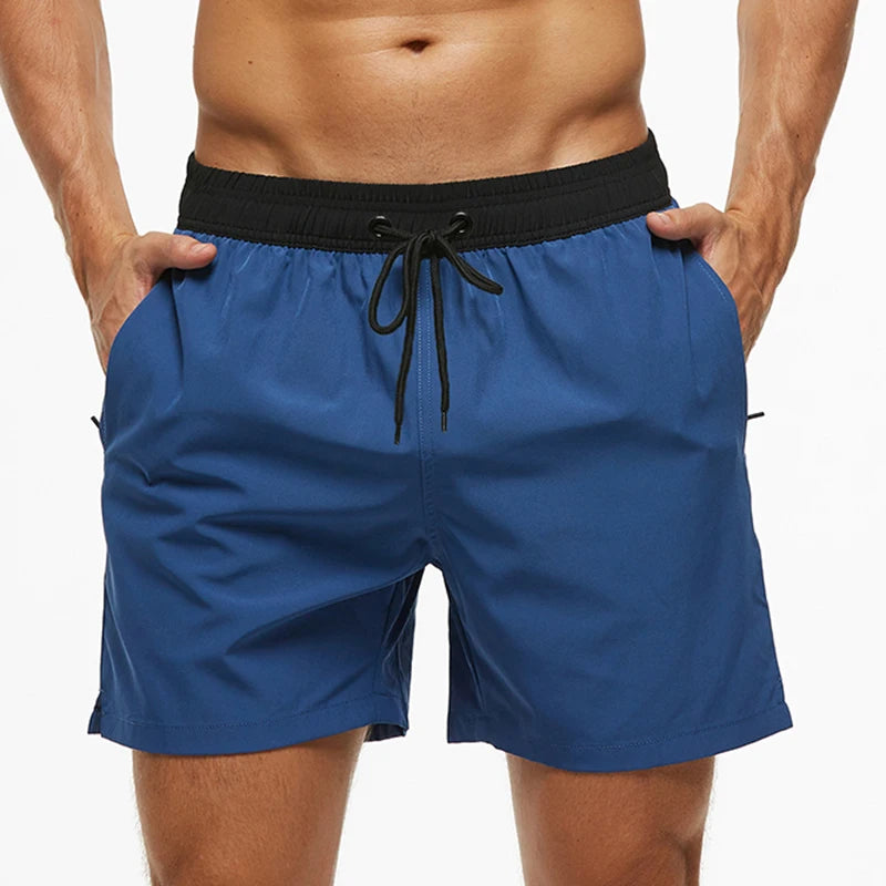 Escatch 2026 Summer Man Swimwear Solid Fashion Quick Dry Drawstring Elastic Waist Surfing Zipper Pocket Gym Beach Pants Shorts