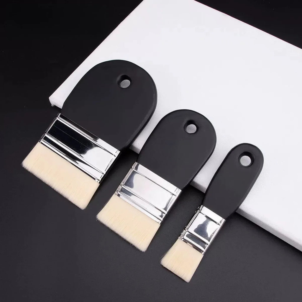 3 Pcs Oil Painting Nylon Pen Set Gouache Acrylic Small/Medium/Large Sizes Flat Head Brush Wood Handle Painting Tools for Fine