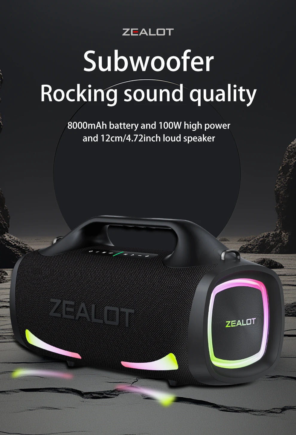 ZEALOT S79 Bluetooth Speaker 100W Portable Subwoofer HiFi Dual Pair Fast Charge 24000mAh Battery