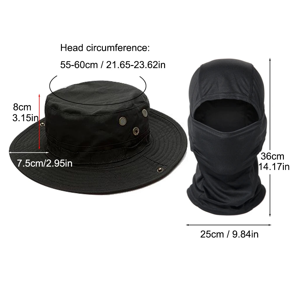 2Pcs/Set Men's Sun Protection Wide Brim Hat With Balaclava Mix Set Breathable Hunting Hat Outdoor Camping Hiking Fishing Cap