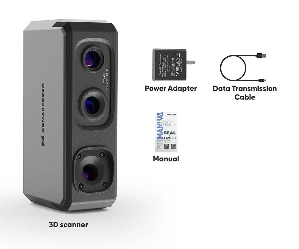 3DMakerpro Seal 3D Scanner, 0.05mm Resolution, 0.01mm Accuracy, 24-bit Color Capture, Anti-shake Lens, 5x More Detail Per Unit
