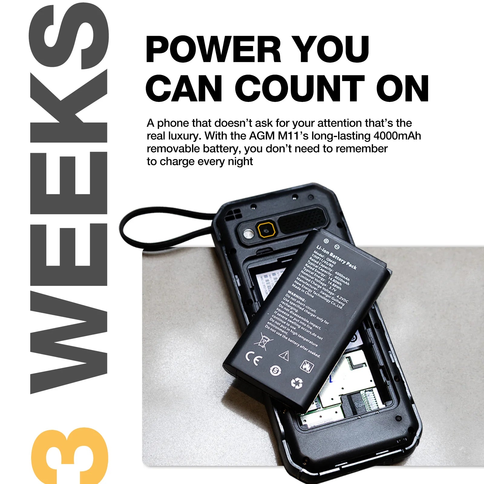 AGM M11 4G Rugged Phone IP68 Waterproof 4000mAh Removable Battery Wi-Fi Hotspot Reverse Charging FM Radio for Outdoor