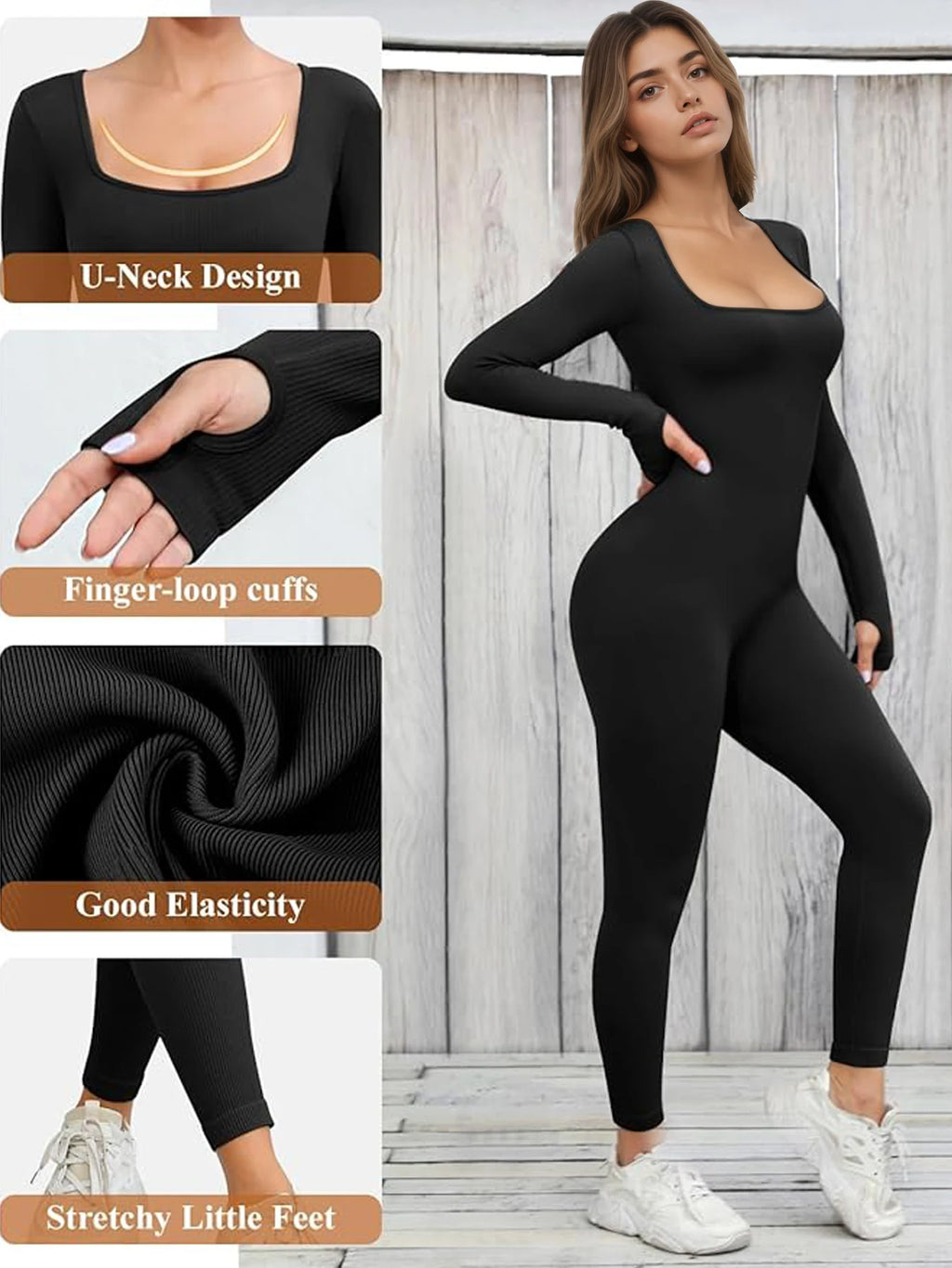 Jumpsuit for Women Long Sleeve Jumpsuits Yoga Ribbed Romper Sexy One Piece Bodycon Workout Full Bodysuit Bottom Pant