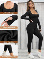 Jumpsuit for Women Long Sleeve Jumpsuits Yoga Ribbed Romper Sexy One Piece Bodycon Workout Full Bodysuit Bottom Pant