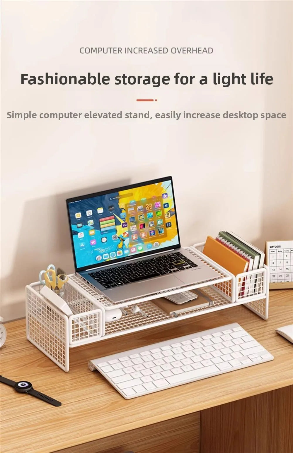 Height Adjustable Computer Stand Desk Monitor Laptop Cooling Rack Suspended Bracket Office Storage Solution