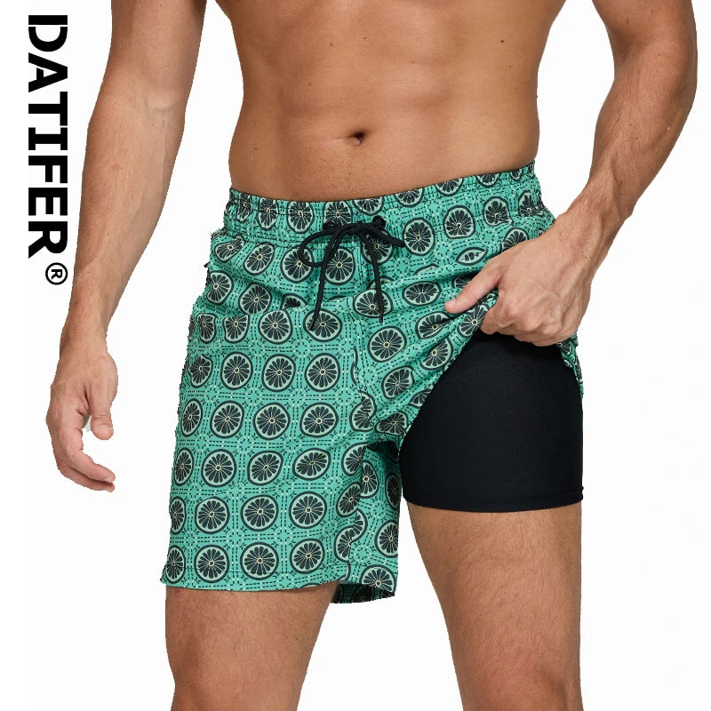 DATIFER 2026 latest Fashion Mens Shorts Polyester Long Liner 2 in 1 Traje De Baño Hombre Side Zipper Pocket Beach Gym Swimsuits Main image