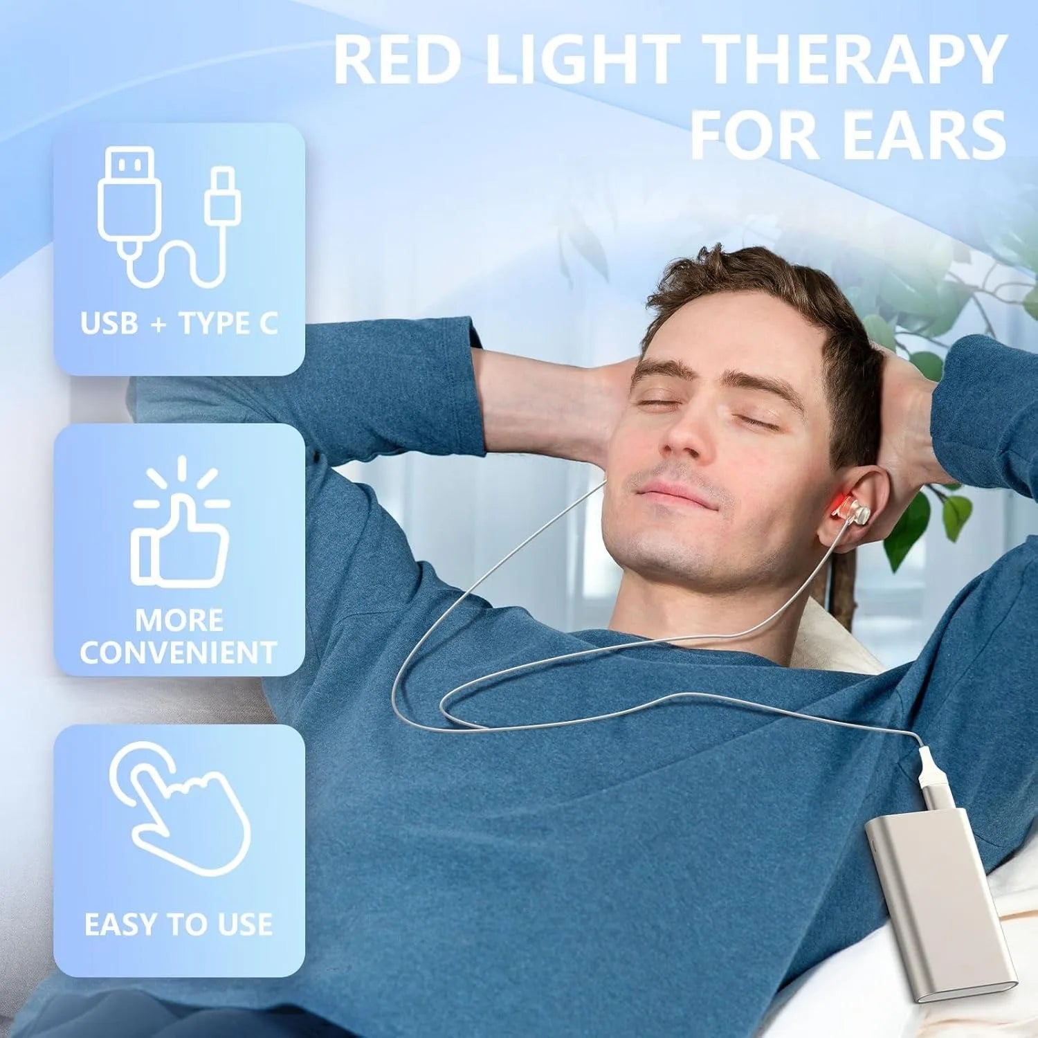 Tinnitus Infrared Ear Plugs USB Type-C 650nm Red Light LLLT Irradiation Ear Therapy Device for Otitis Media Deafness Health Care