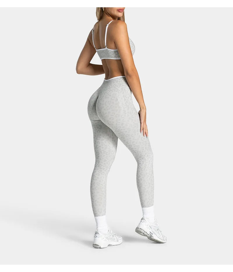 Teveo Tight-fitting Leopard-print Seamless Yoga Pants with Nude-skin High Elasticity Suitable for Fitness Running Pants
