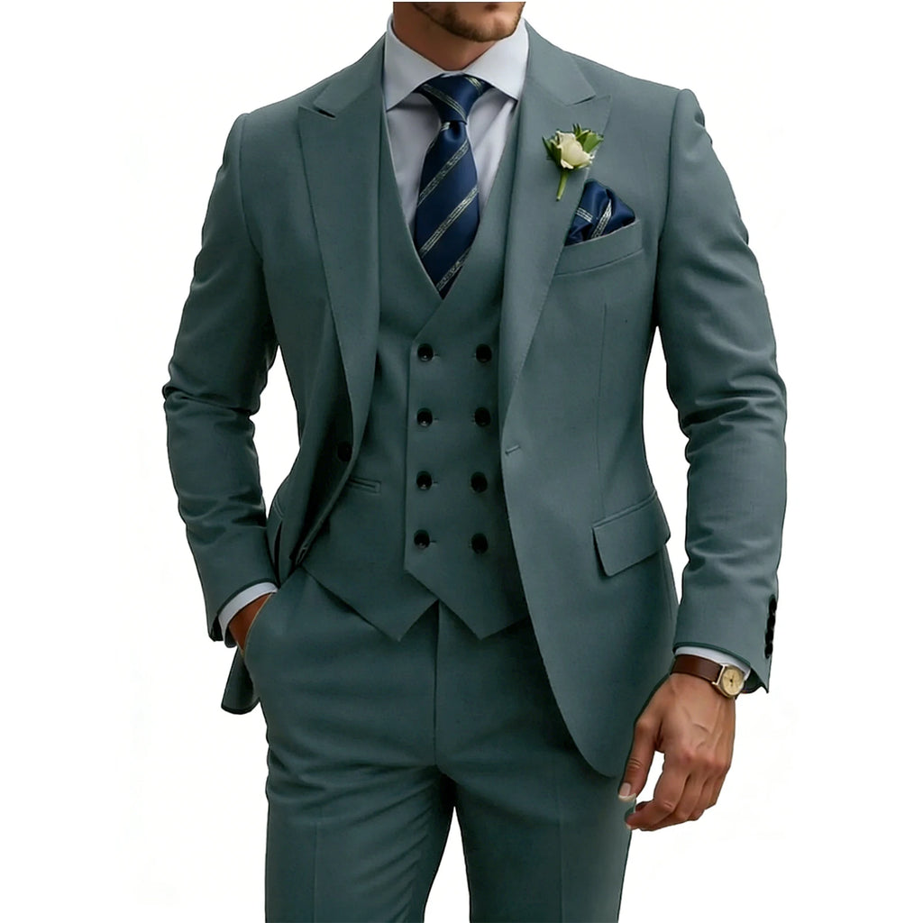 Mens 3 Piece Slim Fit For Men Double Breasted Suit Wedding Prom Suits Formal Business Dinner Tuxedo